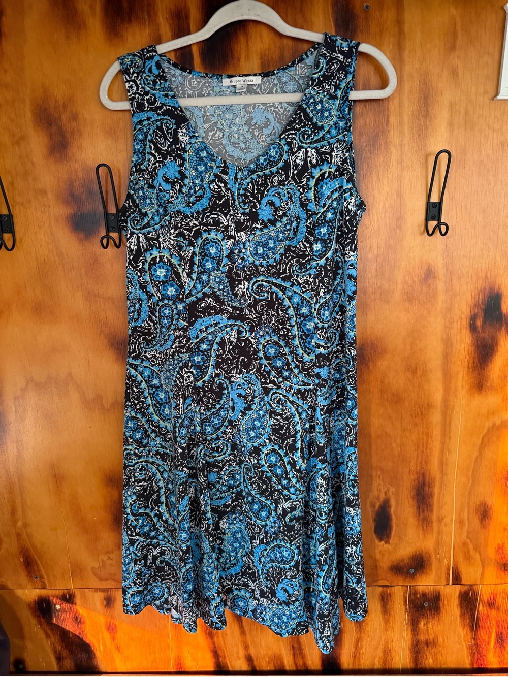 Studio Works Black and Blue Paisley Sleeveless Dress